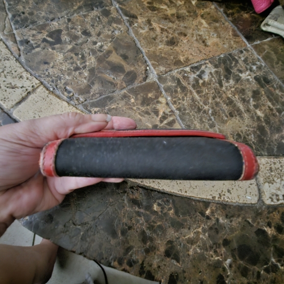 GUCCI VINTAGE ITALIAN COLOR RING WALLET LEATHER CANVAS TRIFOLD ITALY RED BLACK - Picture 7 of 10